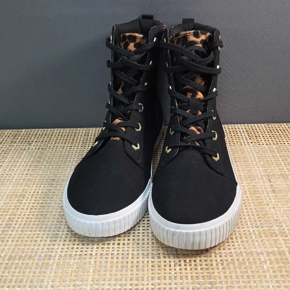 Timberland Shoes Womens 10 Skyla Bay 6-inch Leopard Print Collar Sneakers‎ Black